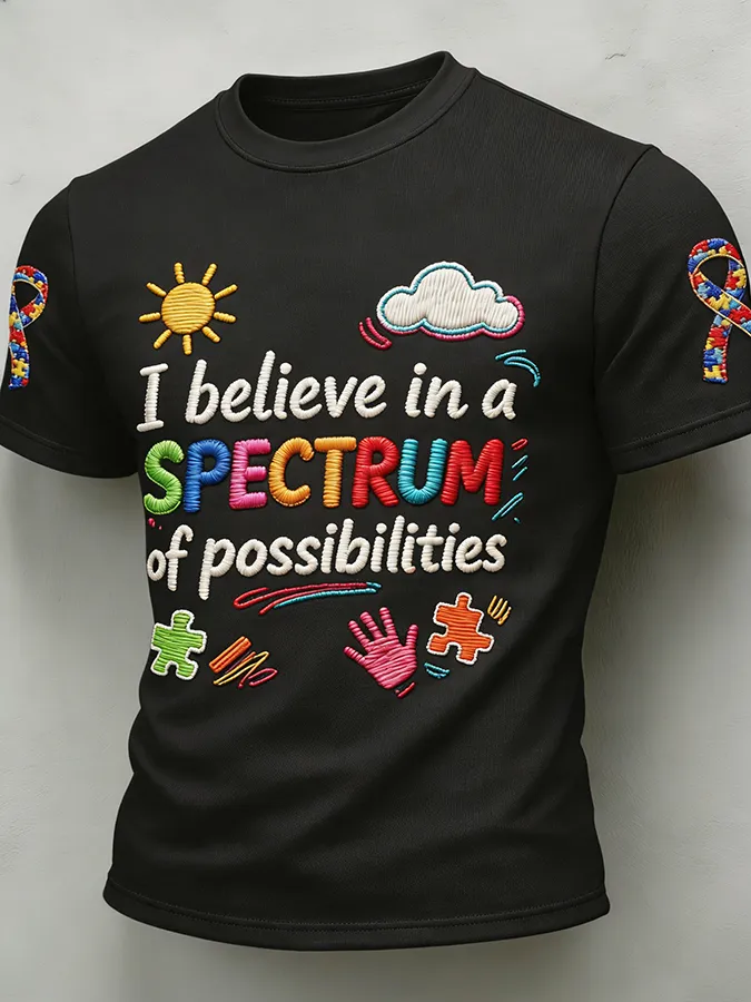 Men'S Leisure Attention Autism Reception Understanding Love Public Welfare Printed Round Neck T-Shirt